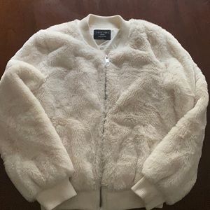 White faux fur bomber